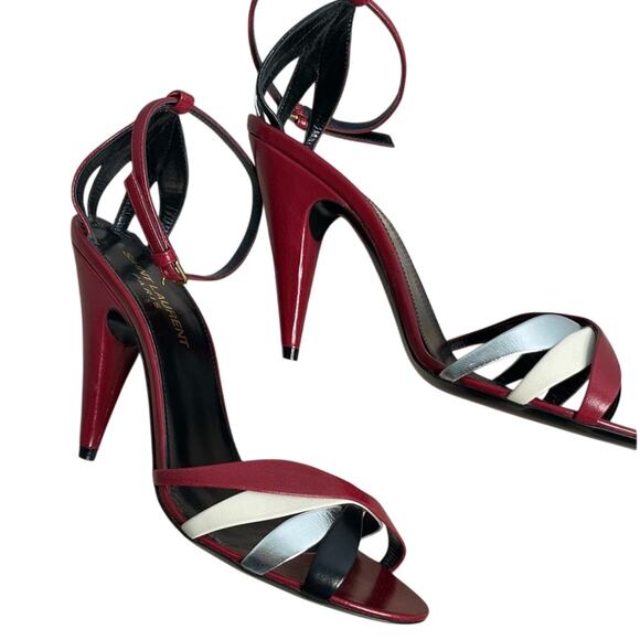 Saint Laurent Kristen 95 Calfskin Heels 36 Red Multicolor Italy Stiletto 6 - Picture 1 of 8